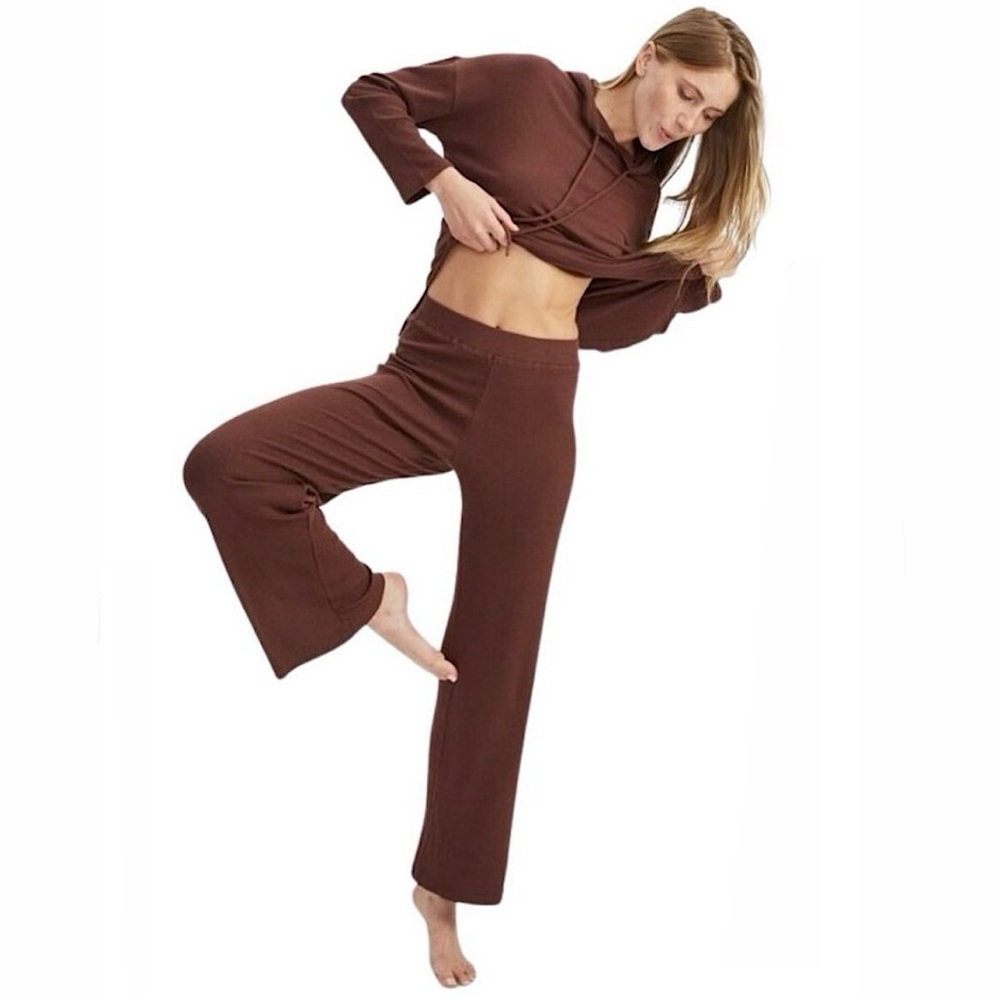 NAADAM Ribbed Cashmere Modal Blend Wide Leg Pants in Chocolate Brown